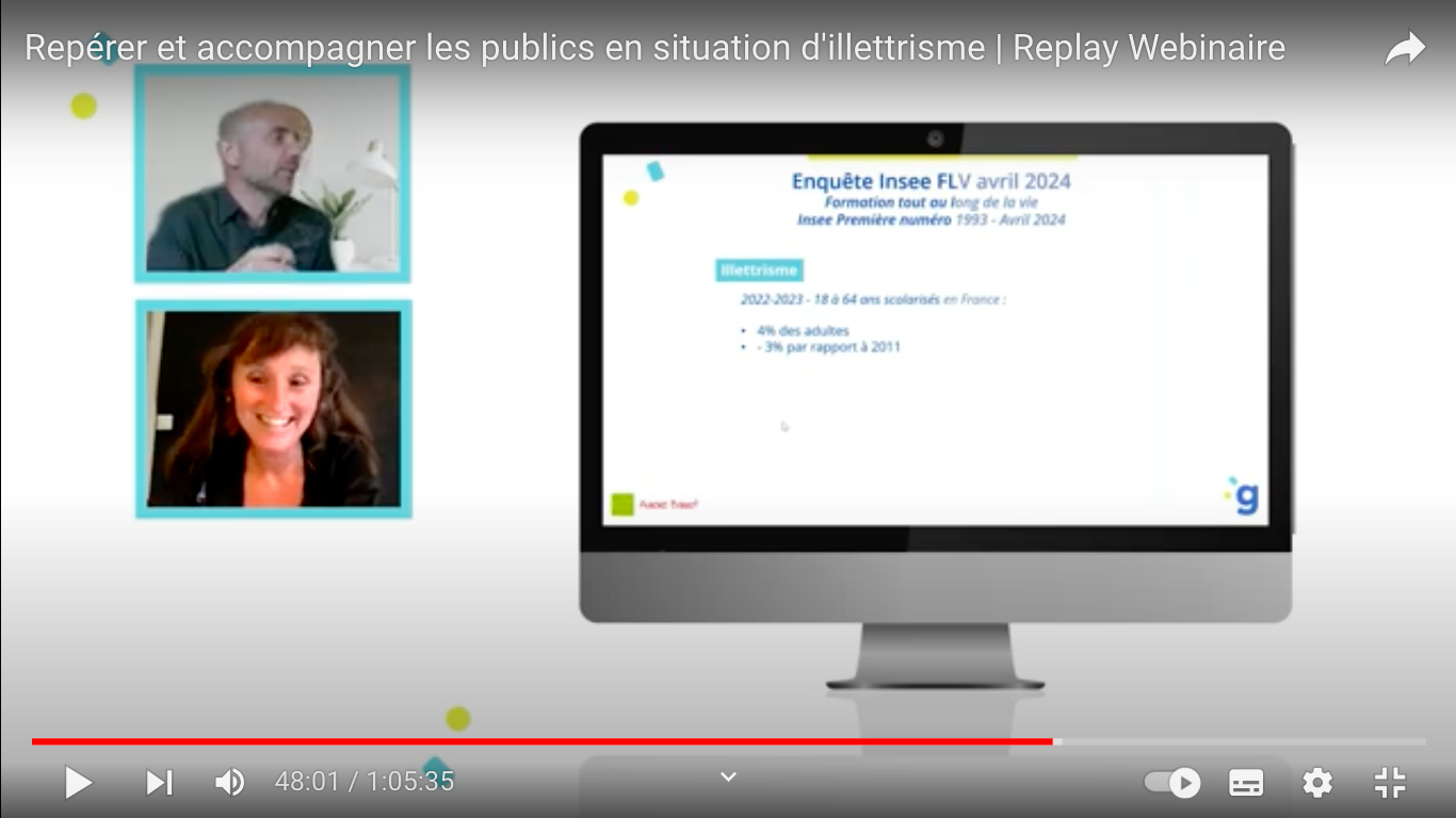 Visionnez le replay du webinaire animé en partenariat GERIP Compétences intitulé "Repérer et accompagner l'illettrisme"